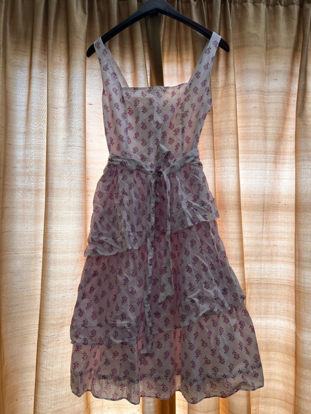 J. Crew Cream Midi Dress with Pink Floral Print